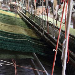 選んだウール糸が織り機にセットされています